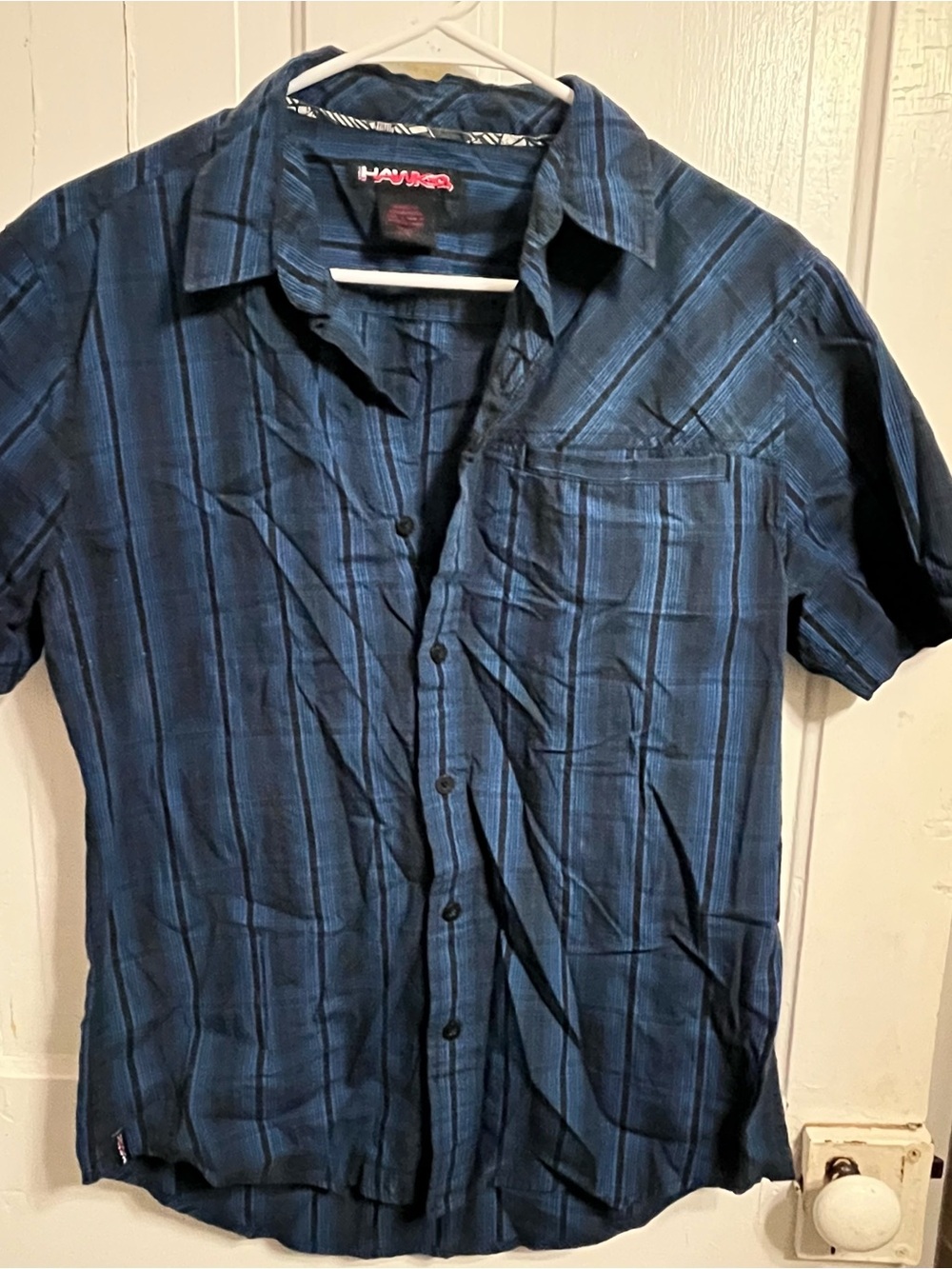 Tony Hawk Men's Dark Blue Plaid Short-Sleeve Button-Down Shirt